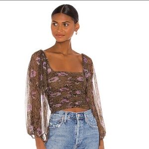 Free People – Lilia Puff Sleeve Top - OLIVE COMBO / X-Small 💜🤎